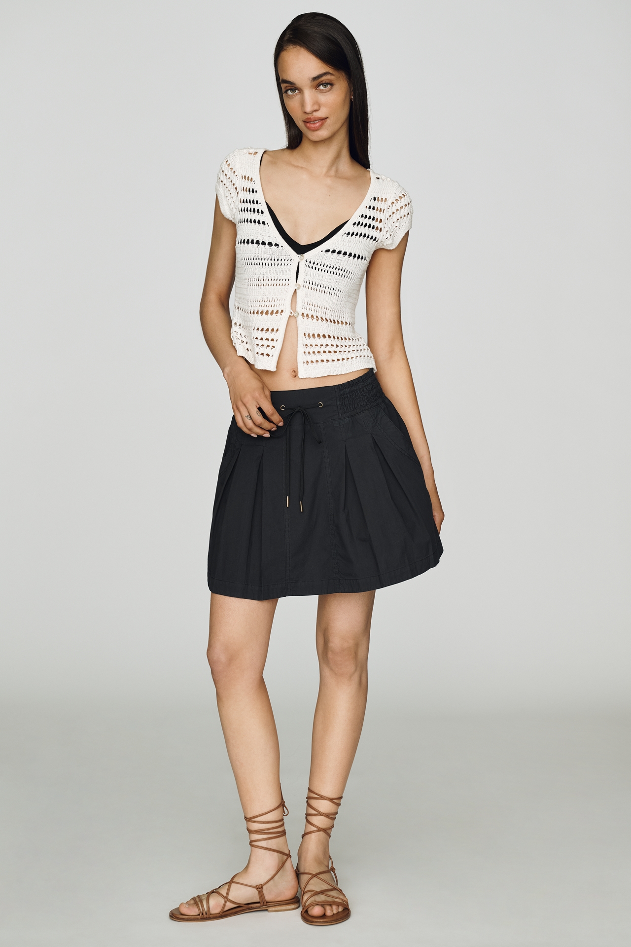 By Anthropologie Pleated Drawstring Mini Skirt