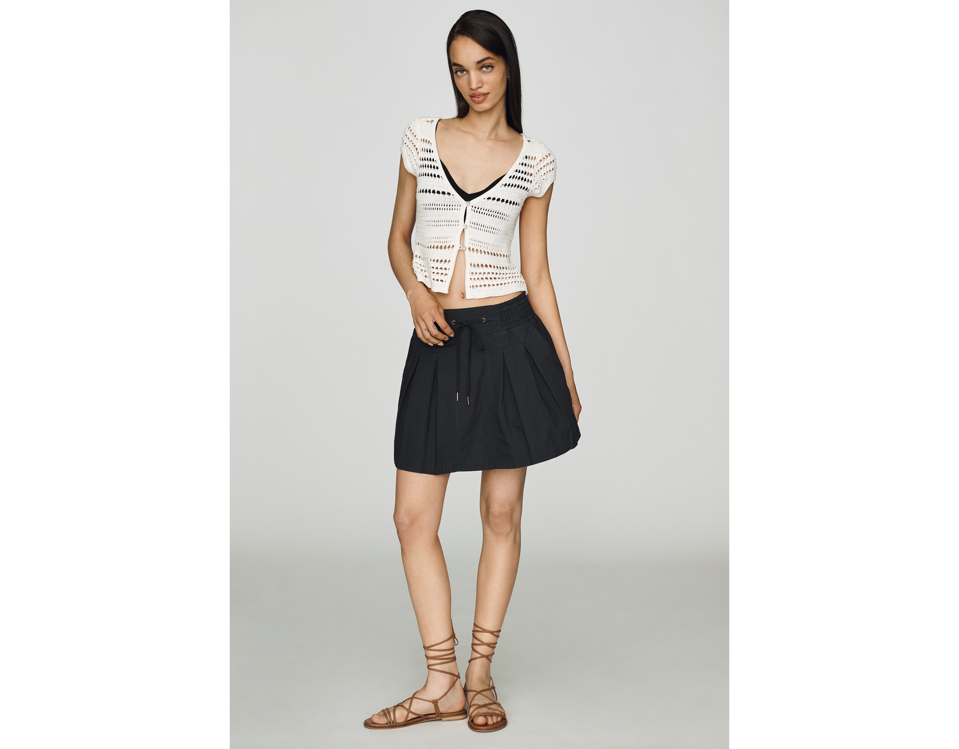 By Anthropologie Pleated Drawstring Mini Skirt