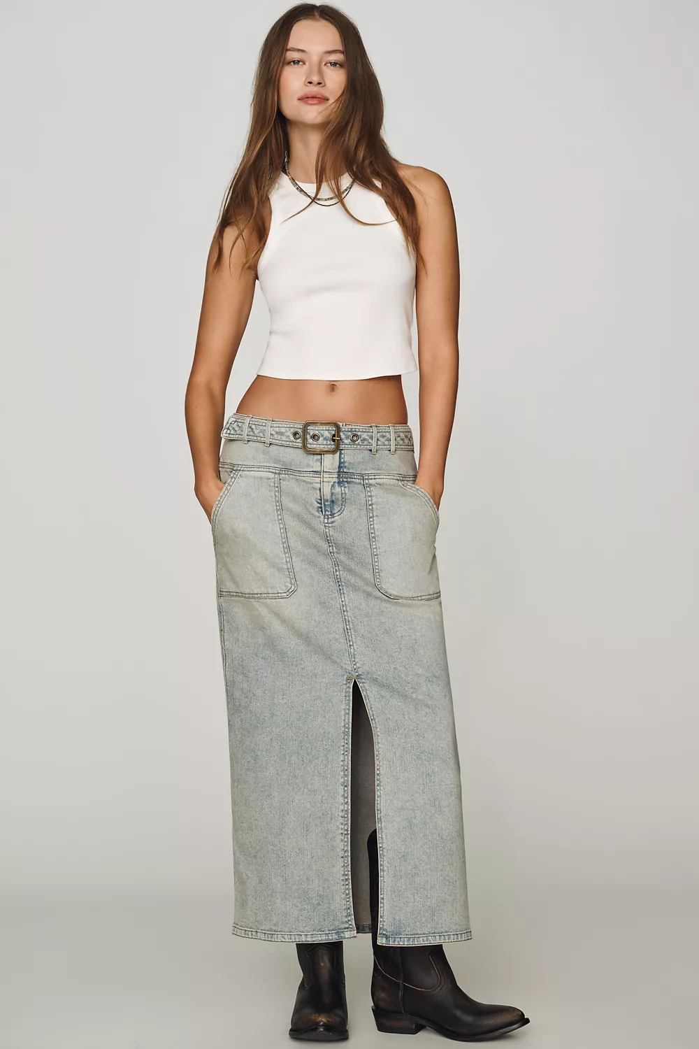Pilcro Slouchy Denim Column Skirt