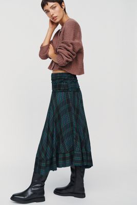 By Anthropologie Plaid Circle Midi Skirt