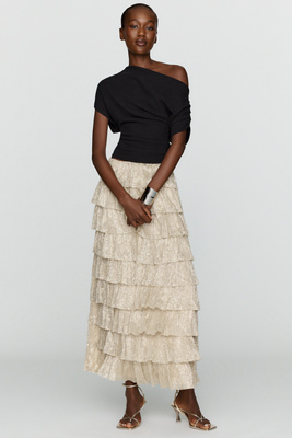 By Anthropologie Tiered Metallic Maxi Skirt by Anthropologie