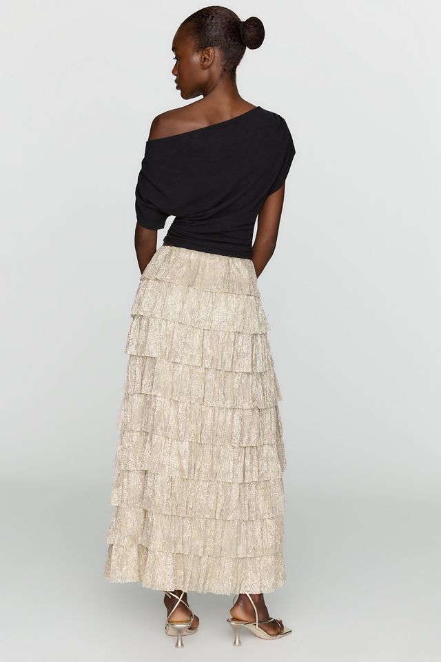 By Anthropologie Tiered Metallic Maxi Skirt #2