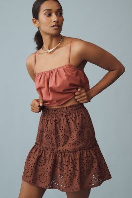 Shop Bishop + Young Lace Ruffle Mini Skirt In Brown