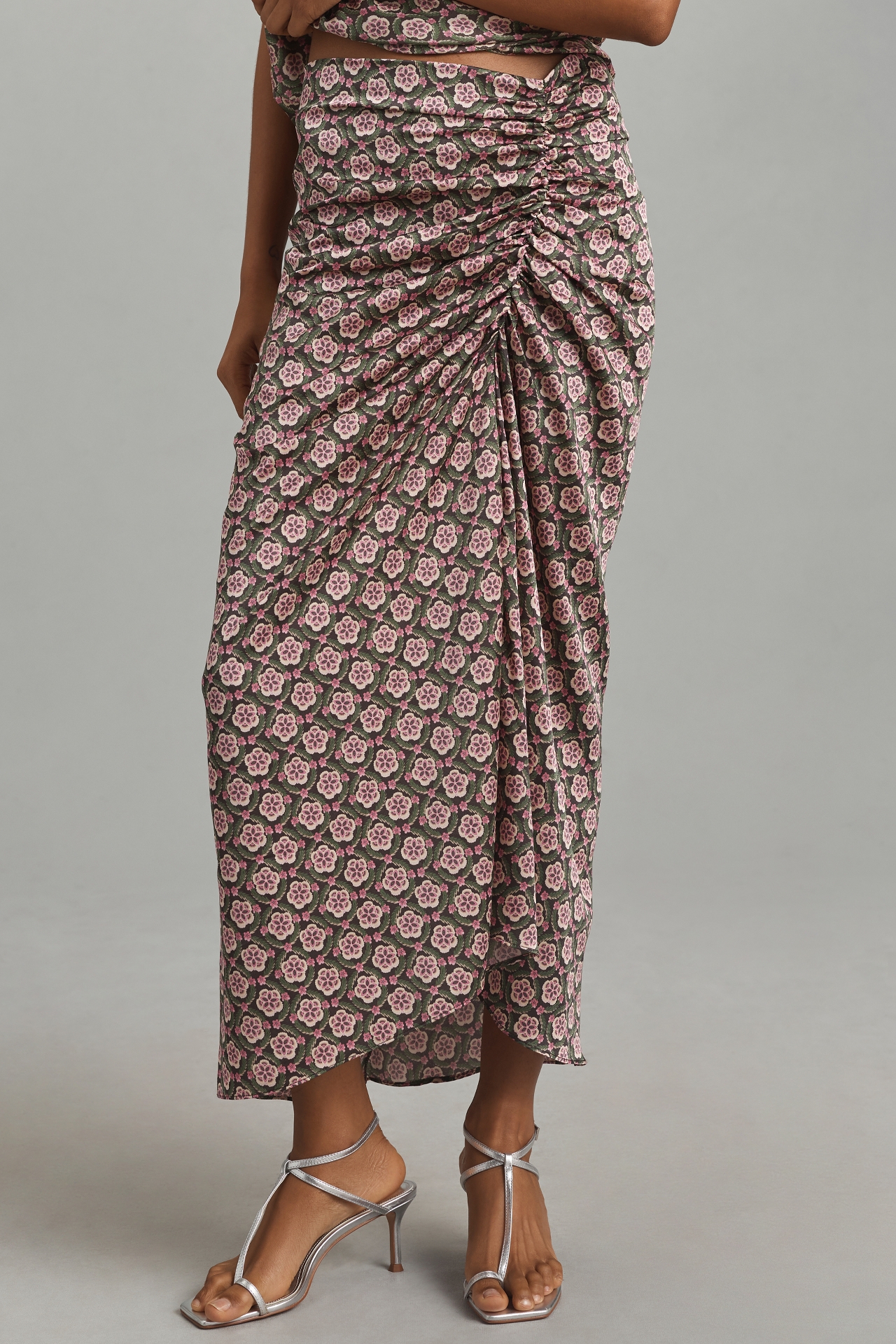 Bishop + Young Satin Ruched Maxi Skirt