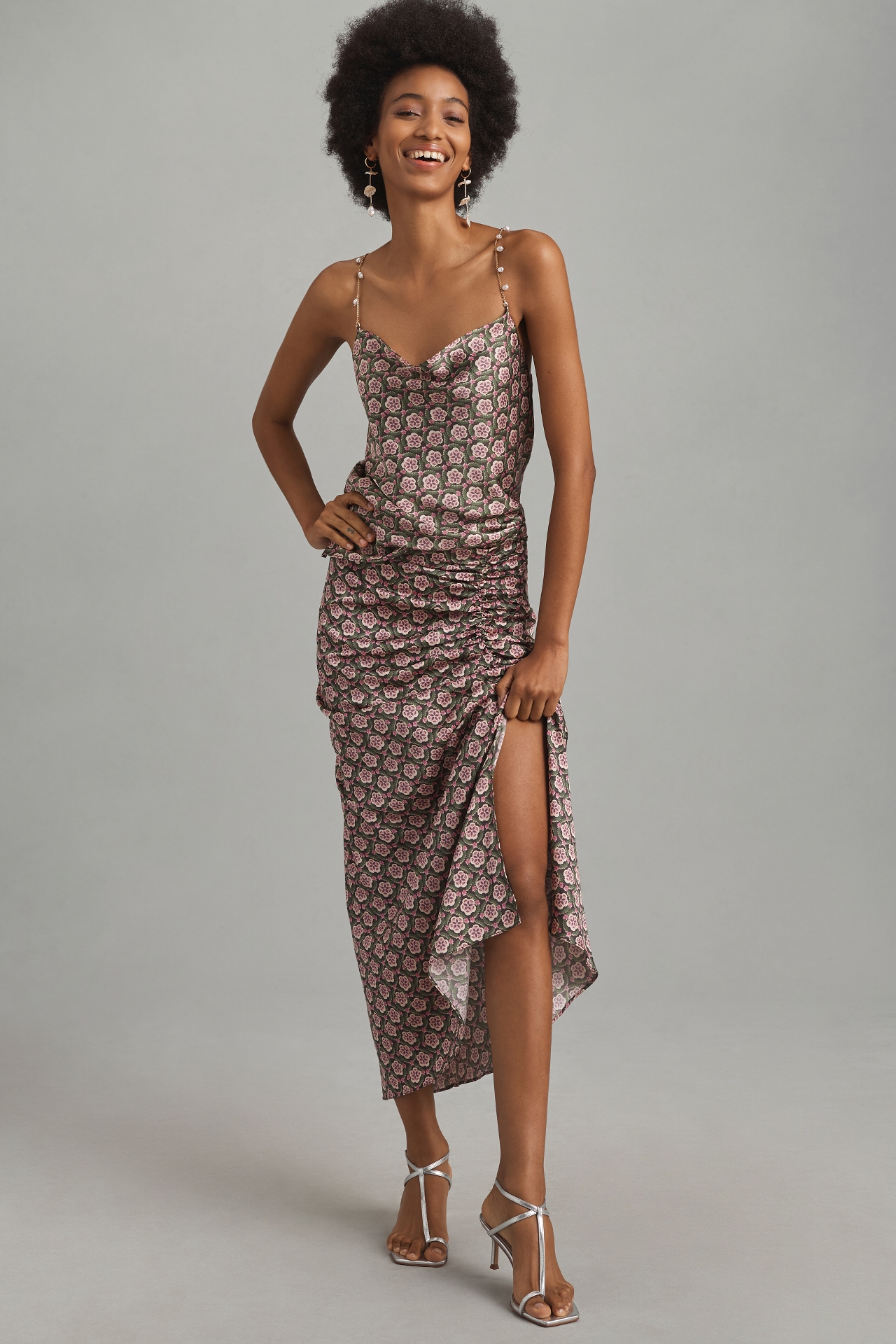 Bishop + Young Satin Ruched Maxi Skirt