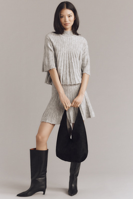 Maeve Ribbed Sweater Mini Skirt In Gray