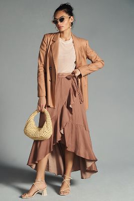 Maeve Ruffled Wrap Maxi Skirt In Beige