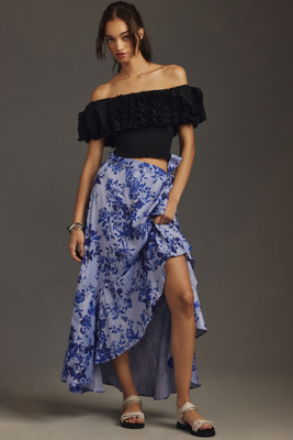 Maeve Ruffled Wrap Maxi Skirt In Blue