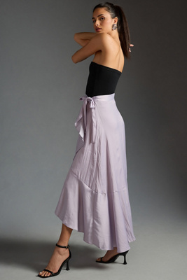 Maeve Ruffled Wrap Maxi Skirt In Purple