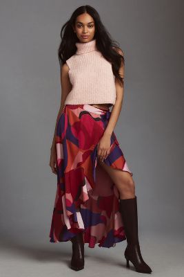 Maeve Ruffled Wrap Maxi Skirt In Pink