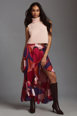 Maeve Ruffled Wrap Maxi Skirt In Pink