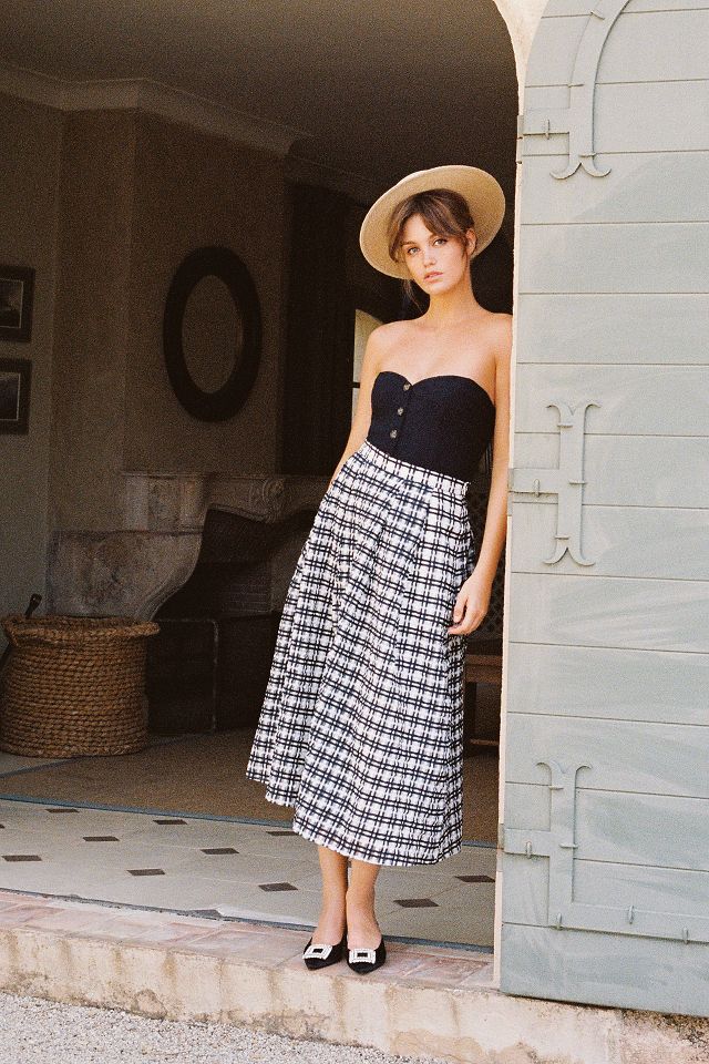 Plaid circle outlet midi skirt