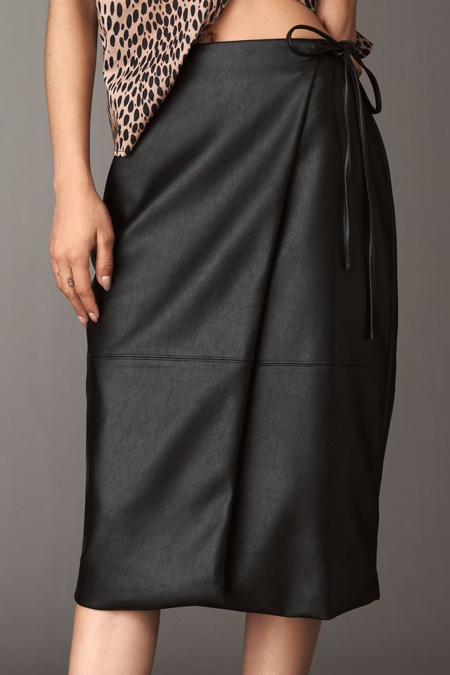Maeve Faux-Leather Wrap Midi Skirt #1