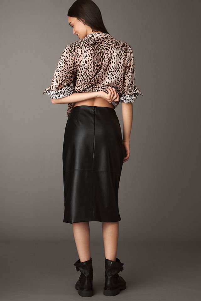 Maeve Faux-Leather Wrap Midi Skirt #2