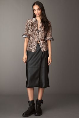 Maeve Faux-Leather Wrap Midi Skirt