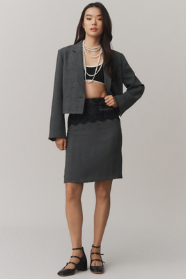 Maeve Lace-blocked Knee-length Pencil Skirt In Gray