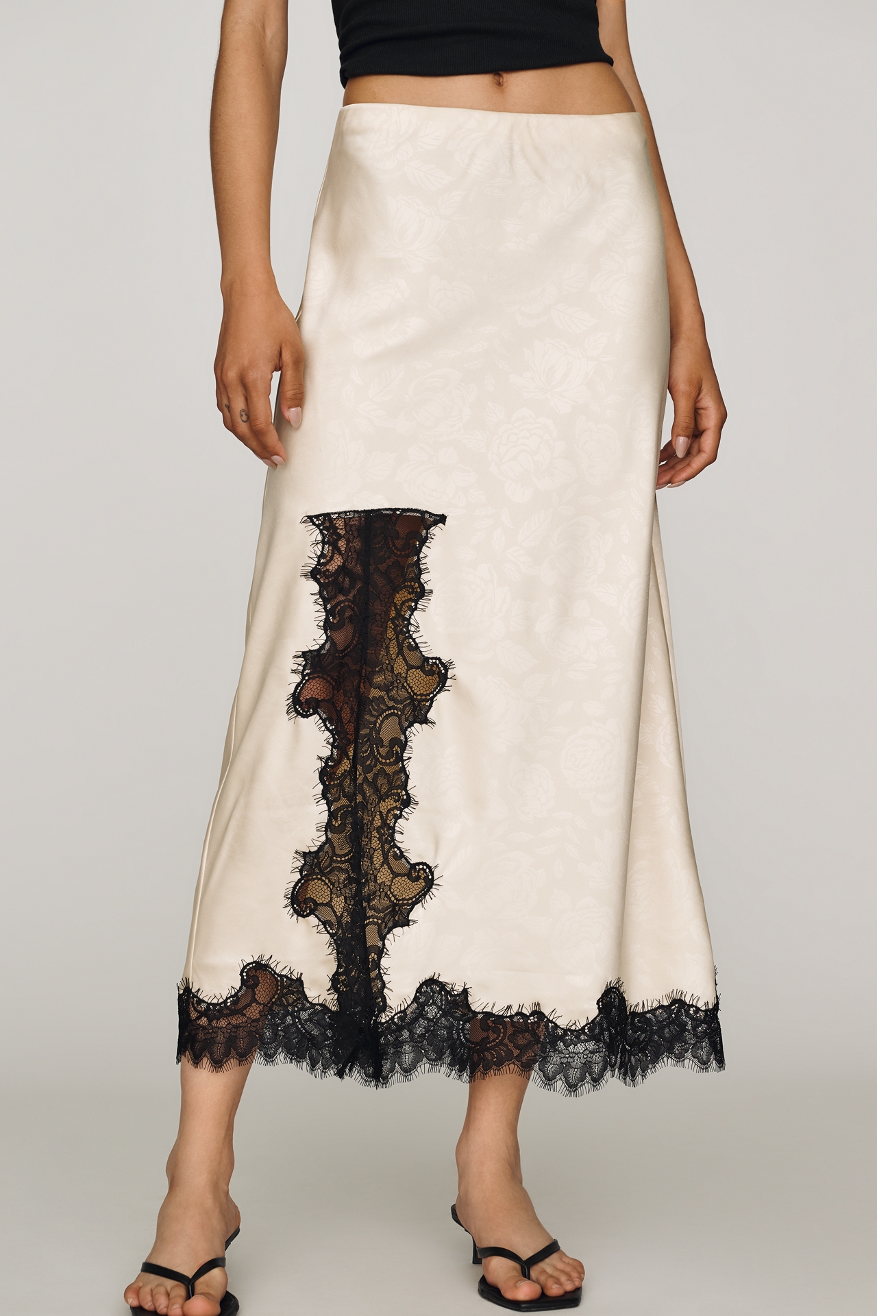By Anthropologie Satin Lace Skirt