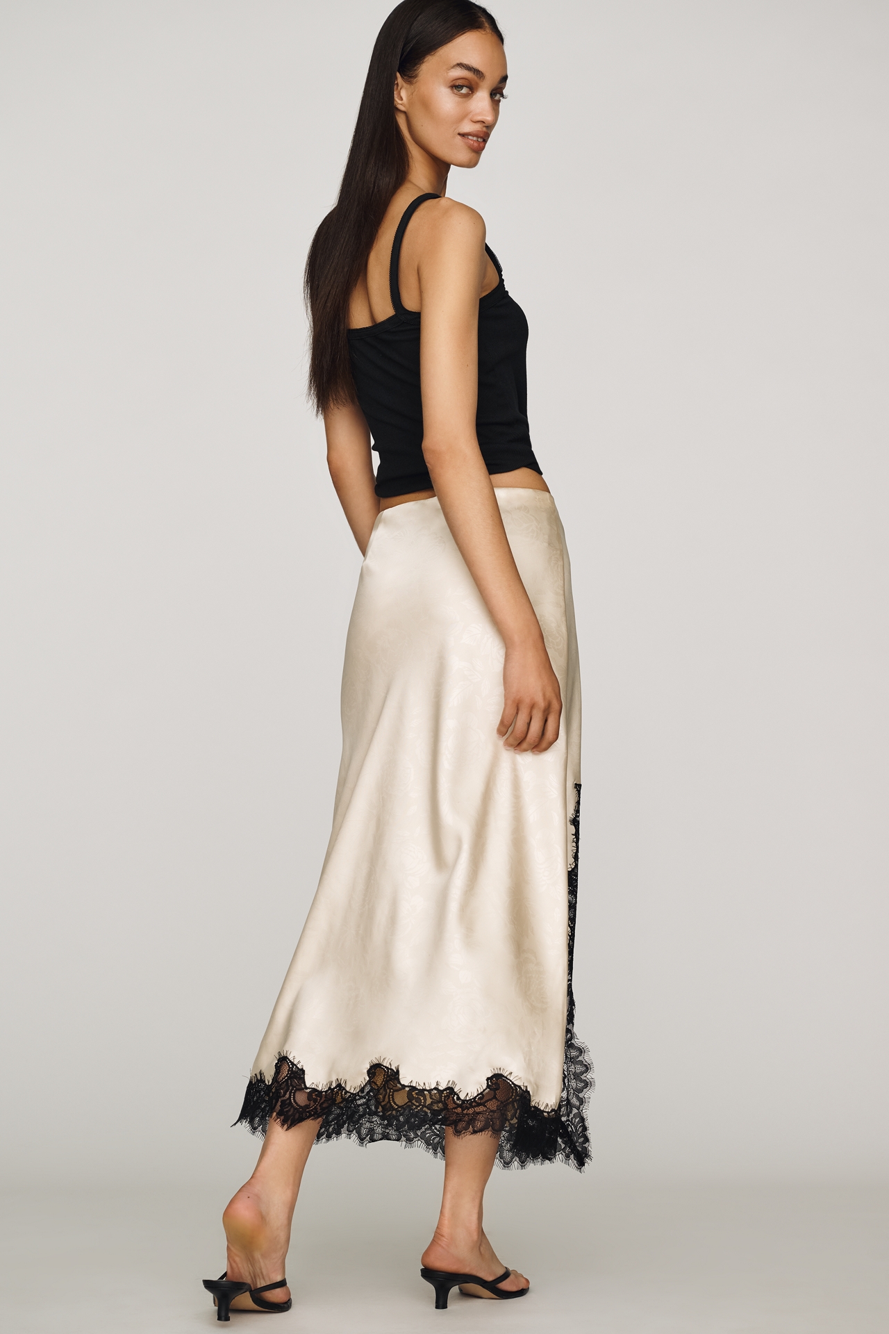 By Anthropologie Satin Lace Skirt