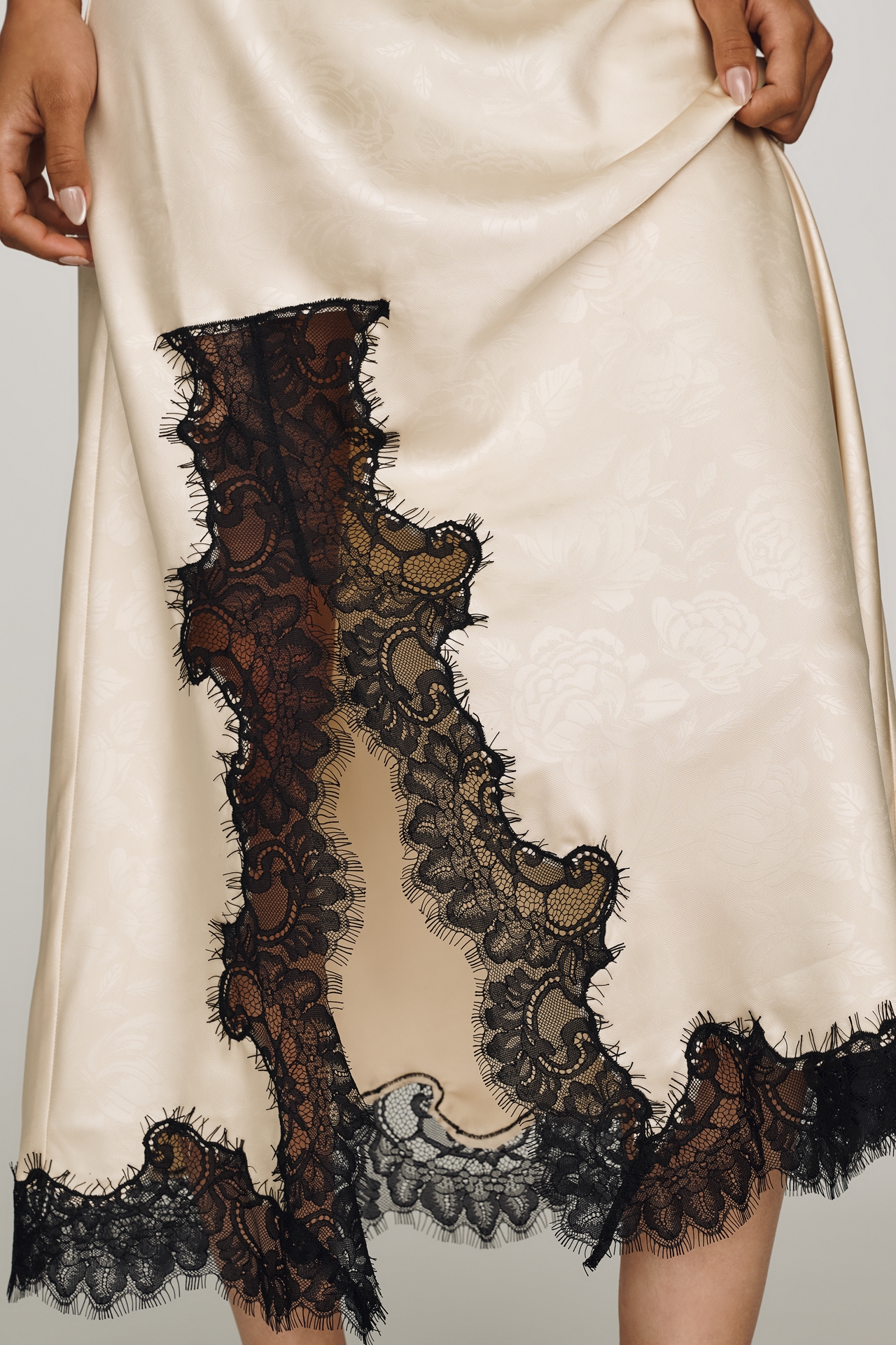 By Anthropologie Satin Lace Skirt