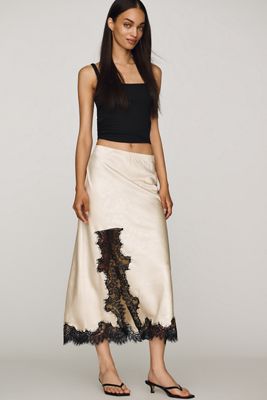 By Anthropologie Satin Lace Skirt 