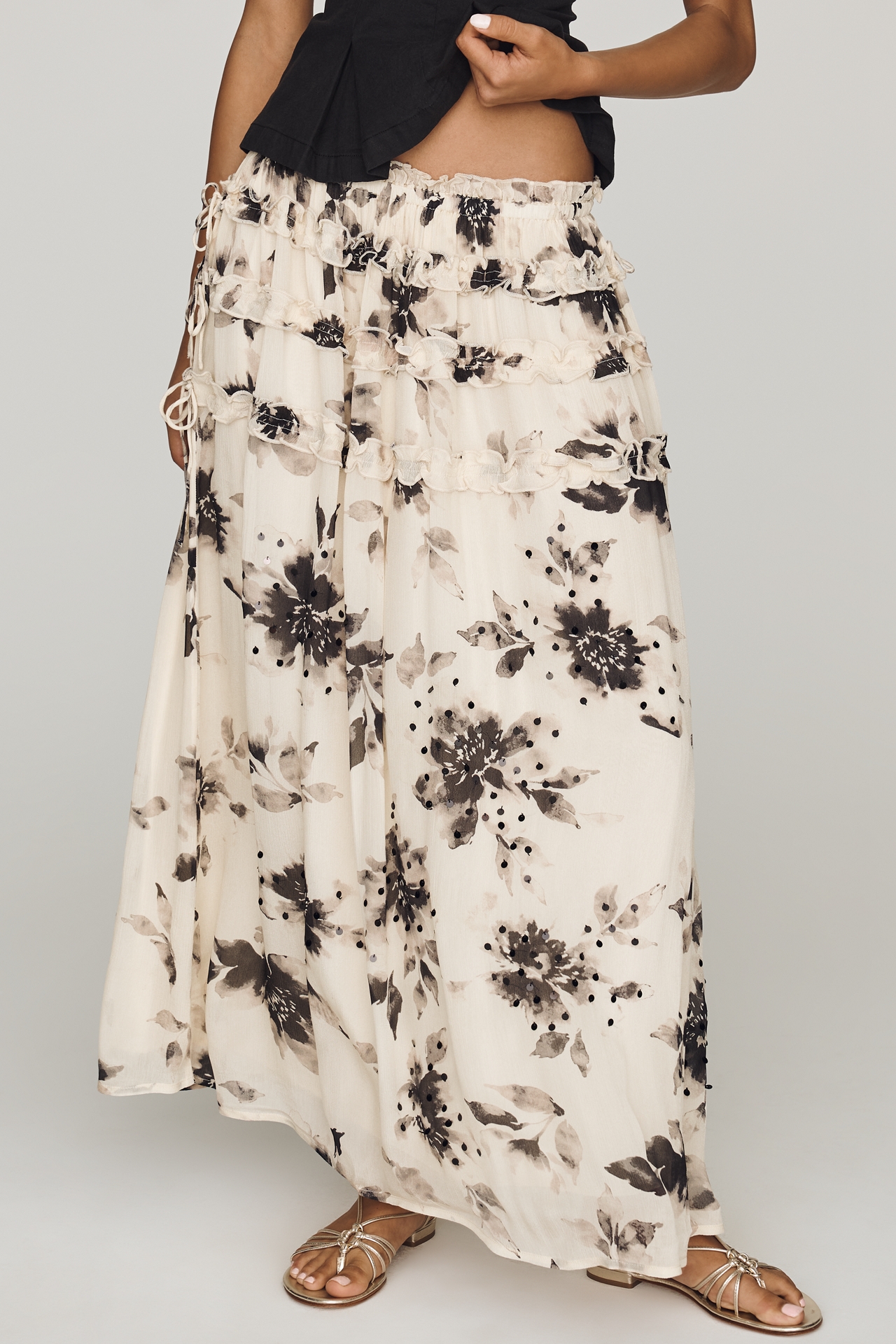 By Anthropologie Printed Tiered Maxi Skirt