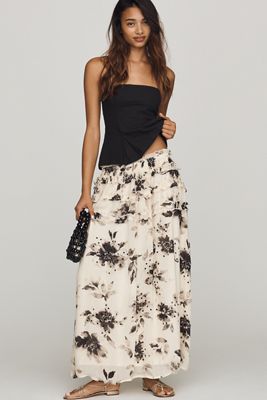 By Anthropologie Printed Tiered Maxi Skirt 