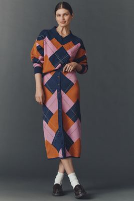 Maeve Arglye Knit Midi Skirt In Blue