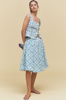 MAEVE DRAWSTRING A-LINE COTTON MIDI SKIRT 