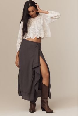 Pilcro Front-Ruffle Maxi Skirt