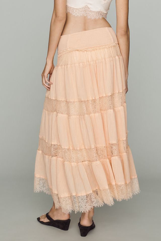 スカート Thevirgins cotton lace skirt the virgins By Anthropologie Cotton Tiered Lace Midi Skirt | Anthropologie