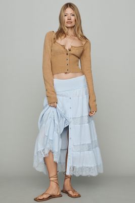 By Anthropologie 100% Cotton Tiered Lace Midi Skirt
