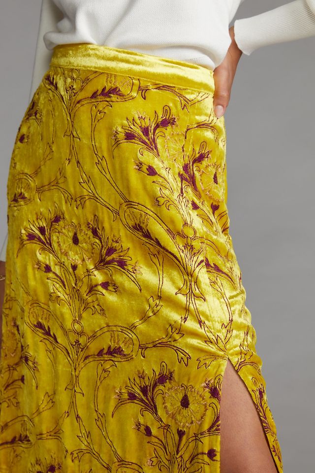 Anthropologie yellow 2025 velvet skirt