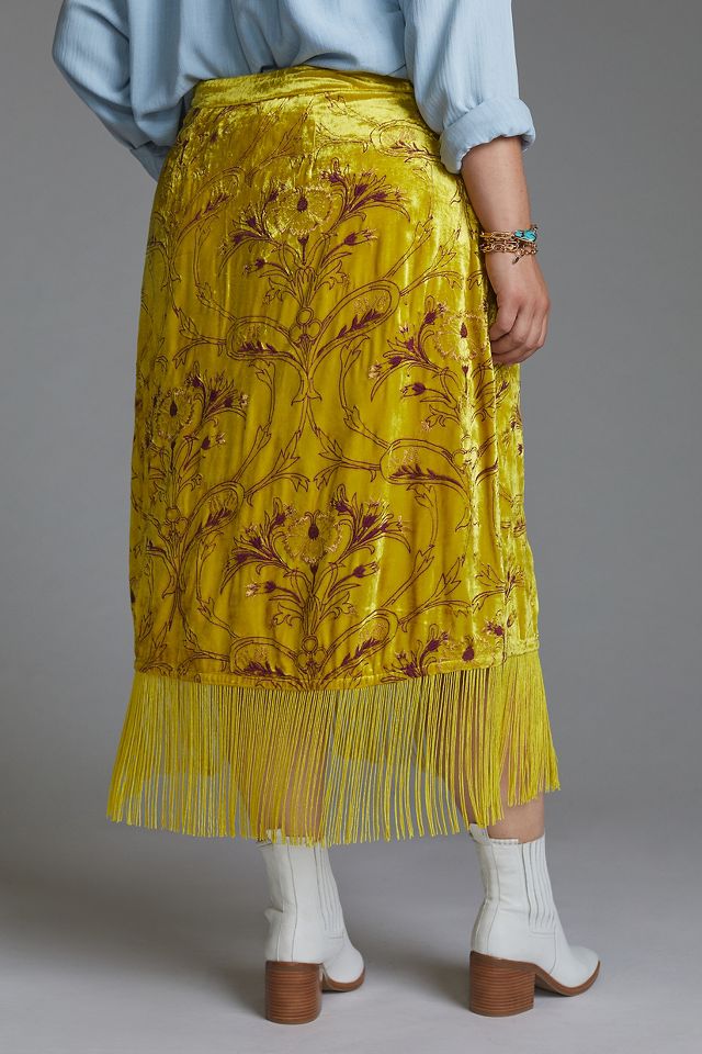 Anthropologie yellow 2025 velvet skirt