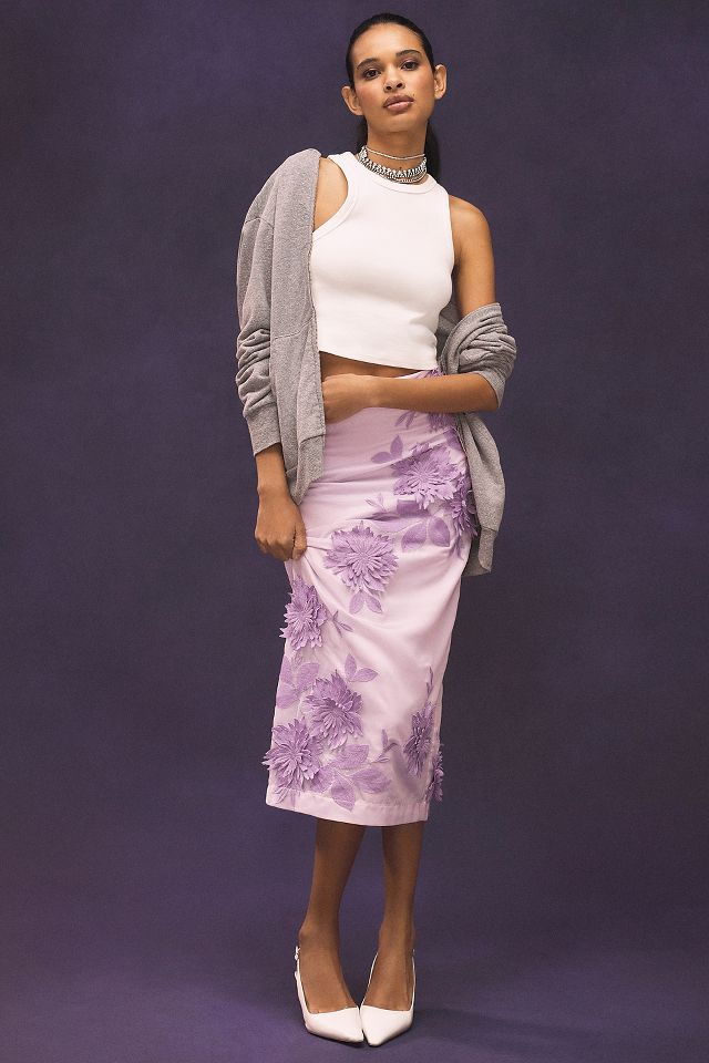 Maeve 3D Bloom Column Midi Skirt Anthropologie