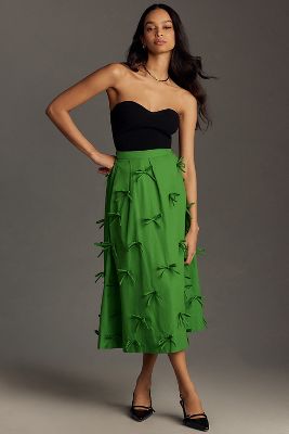 Maeve 3d Bows Midi Skirt In Green