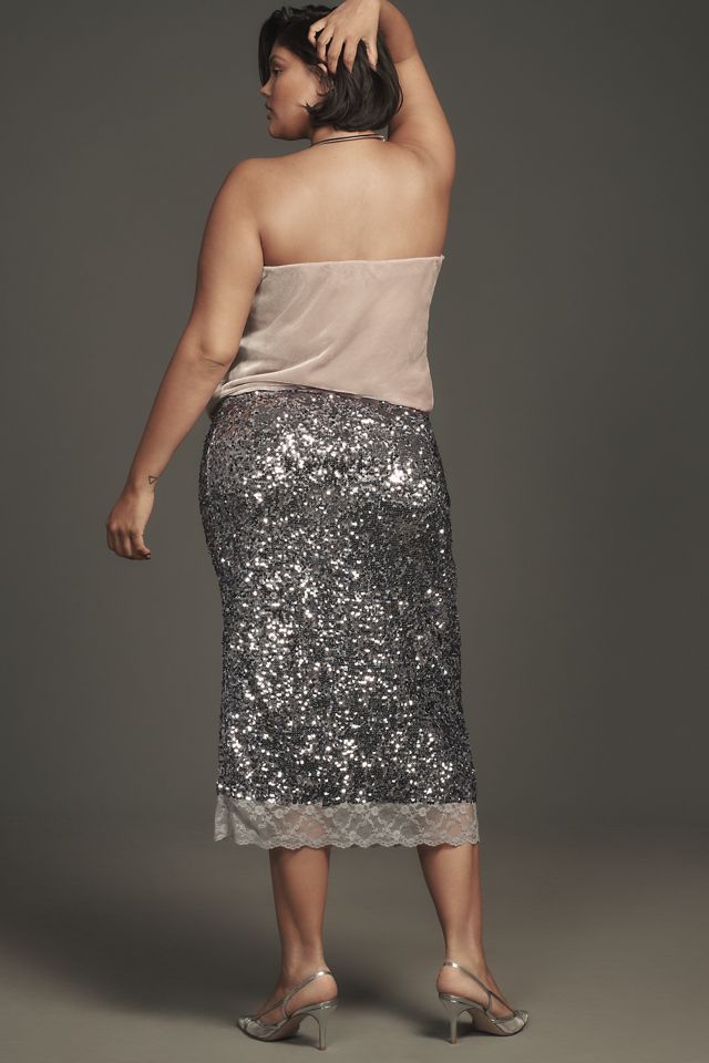 By Anthropologie Sequin Lace Midi Skirt #6