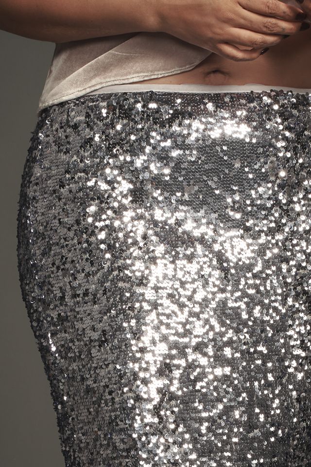 By Anthropologie Sequin Lace Midi Skirt #7