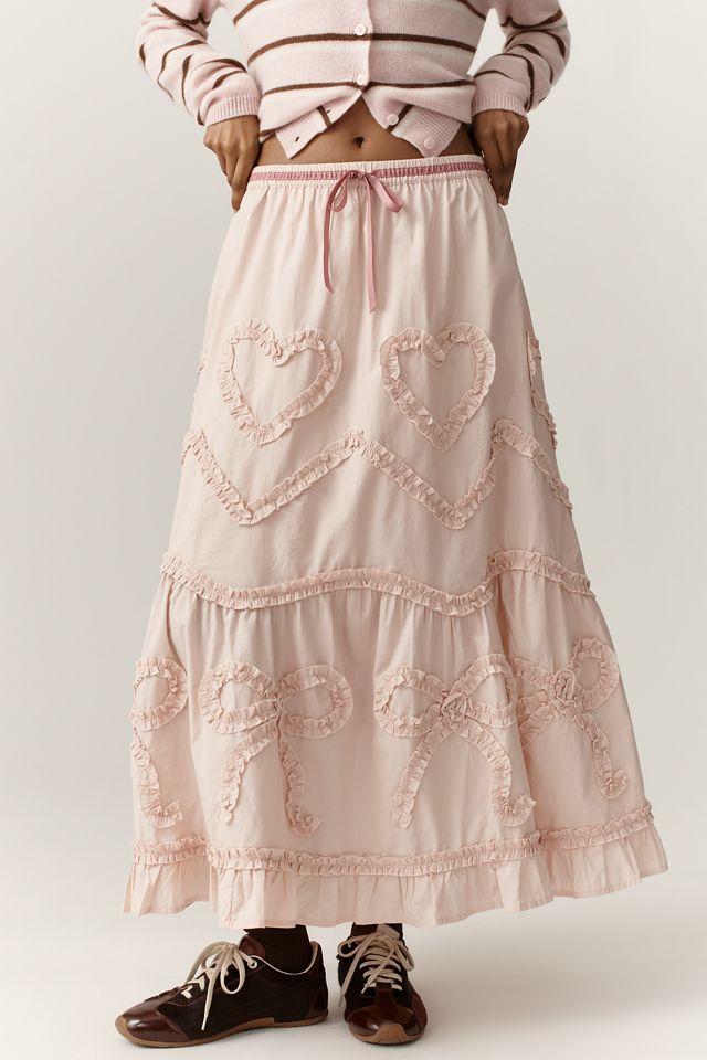 By Anthropologie Deco Heart Mesh Drawstring Maxi Skirt #2