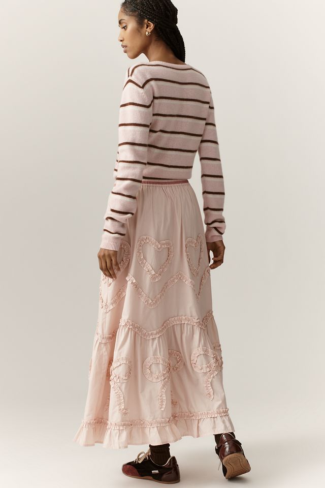 By Anthropologie Deco Heart Mesh Drawstring Maxi Skirt #3