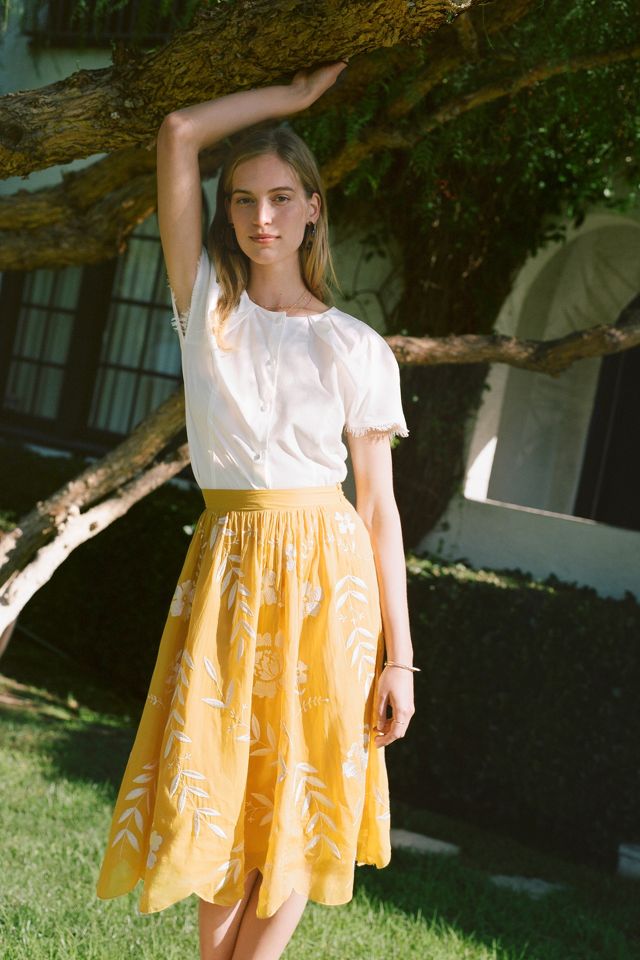 Embroidered skirt yellow best sale