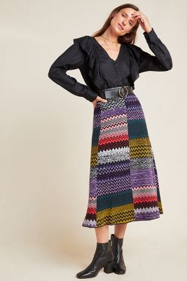 Patchwork Knit Midi Skirt