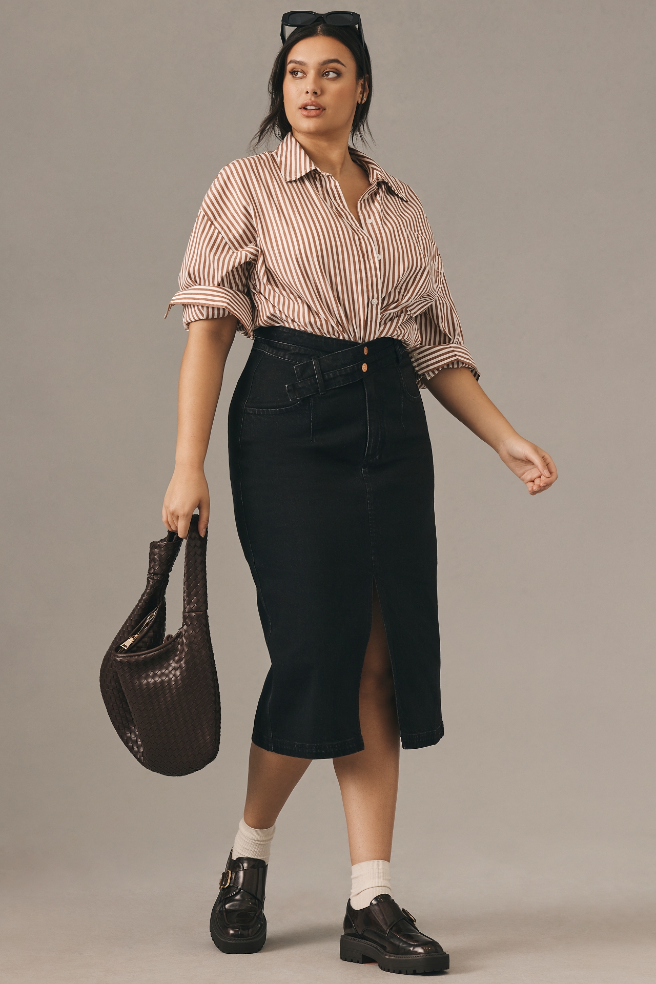 The Arden Double-Waist Midi Skirt by Pilcro