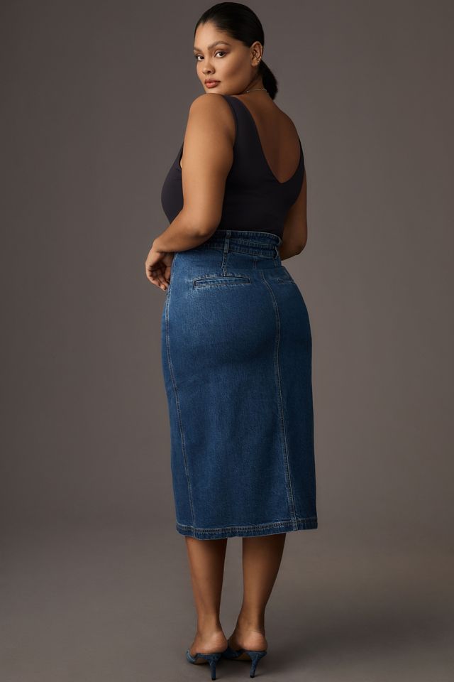 Anthropologie Pilcro Pleated Basque-Waist Denim Midi Skirt
