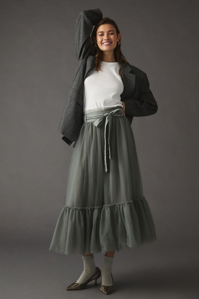 Green Velvet Blazer and Tulle Skirt