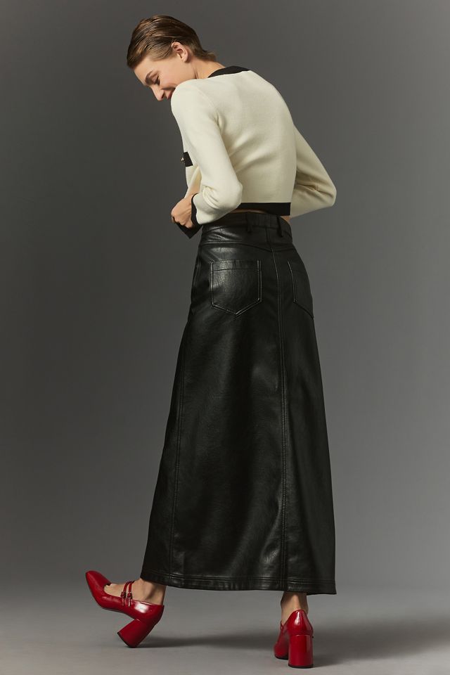 The Madi Faux Leather Front-Slit Denim Skirt by Pilcro #2