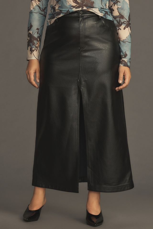 The Madi Faux Leather Front-Slit Denim Skirt by Pilcro #5