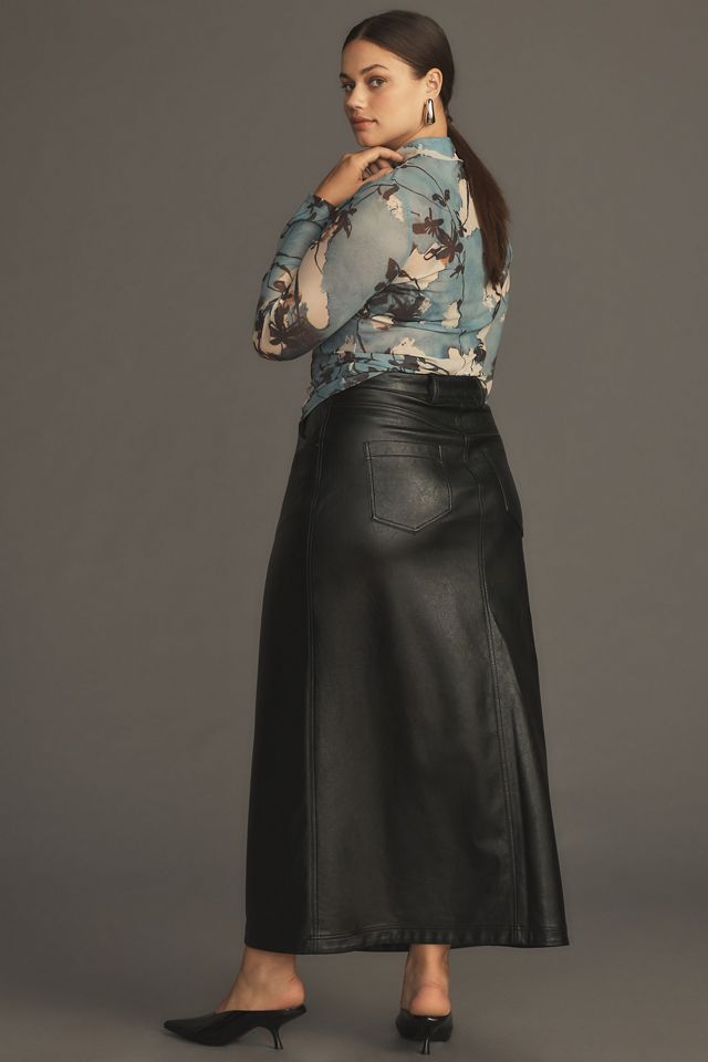 The Madi Faux Leather Front-Slit Denim Skirt by Pilcro #6
