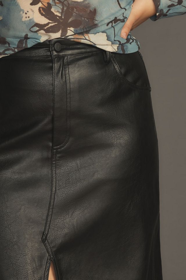 The Madi Faux Leather Front-Slit Denim Skirt by Pilcro #7