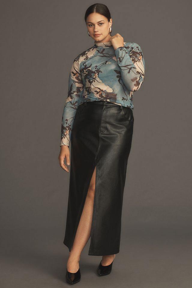 The Madi Faux Leather Front-Slit Denim Skirt by Pilcro #4