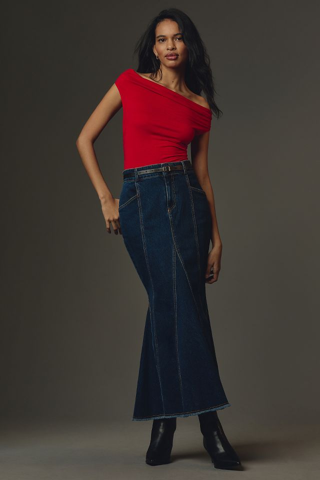 Pilcro Fluted Denim Maxi Skirt